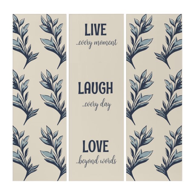 Dusty Blue and Cream Live Laugh Love   Triptych (Front)
