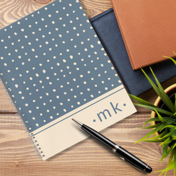 Dusty Blue And Cream Retro Dots Monogrammed Notebook by InitialsMonogram at Zazzle