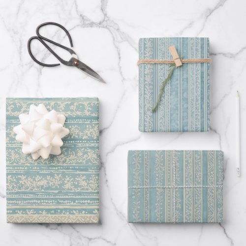 Dusty Blue and Cream Striped Wrapping Paper Sheets