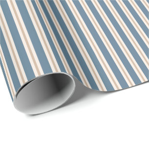 Dusty Blue and Cream Ticking Stripes Pattern Wrapping Paper