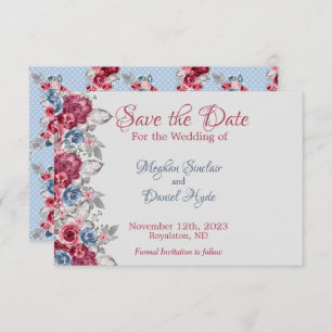 Dusty Blue and Deep Burgundy Floral Save The Date
