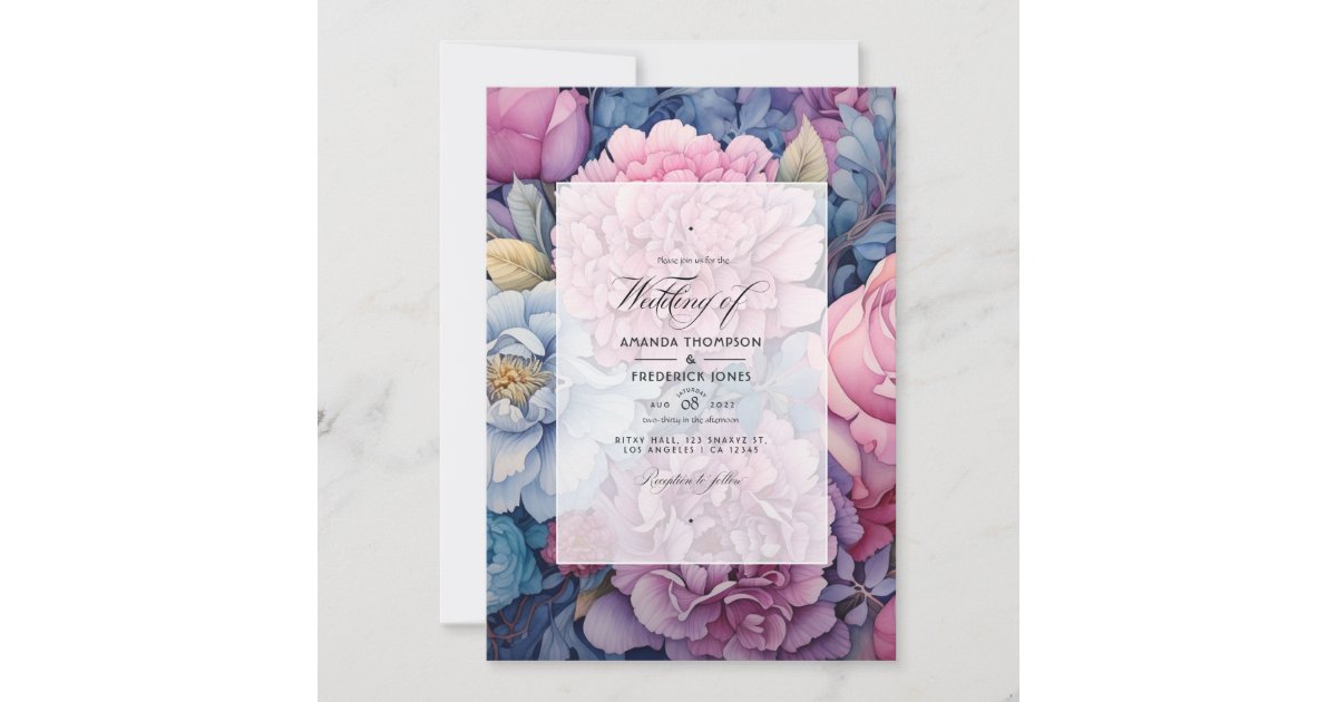 Dusty Blue and Dusty Rose Floral Wedding Invitation | Zazzle