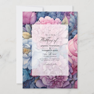 Dusty Blue and Dusty Rose Floral Wedding Invitation
