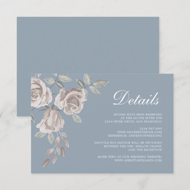 Dusty Blue and Dusty Rose Wedding Details Enclosure Card (Front/Back)