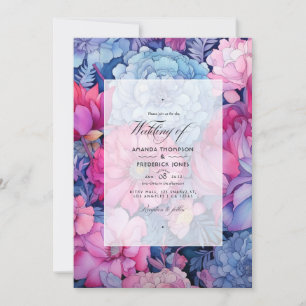 Dusty Blue and Fuchsia Floral Wedding Invitation