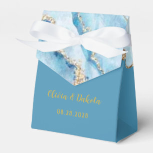 Dusty Blue and Gold Agate Custom Wedding Favor Boxes