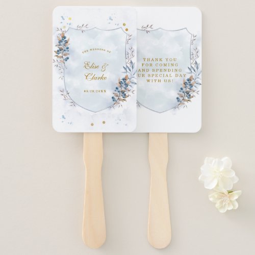 Dusty Blue and Gold Blueberries Wedding Thank You Hand Fan