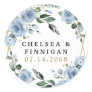 Dusty Blue and Gold Elegant Floral Rustic Wedding Classic Round Sticker