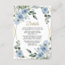 Dusty Blue and Gold Elegant Floral Rustic Wedding Enclosure Card