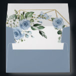 Dusty Blue and Gold Elegant Floral Rustic Wedding Envelope<br><div class="desc">Design (inside) features an elegant geometric gold colored (printed) frame decorated in watercolor roses, peonies, hydrangea, baby's breath and more over various types of greenery branches and leaves. The dusty blue is designed to feature various shades of the color within the flowers to match the variety of shades of this...</div>