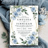 watercolor light blue floral geometric wedding invitation