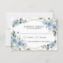 Dusty Blue and Gold Elegant Floral Rustic Wedding RSVP Card