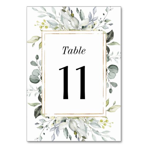 Dusty Blue and Gold Elegant Rustic Floral Wedding Table Number