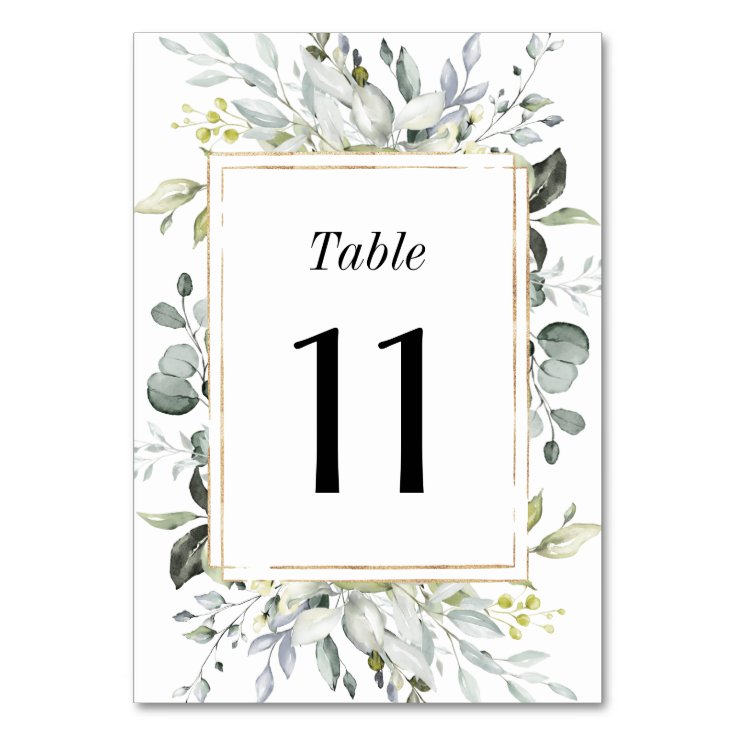 Dusty Blue and Gold Elegant Rustic Floral Wedding Table Number | Zazzle