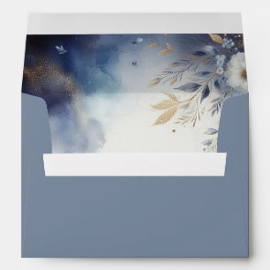 Dusty Blue and Gold Floral Wedding Envelope