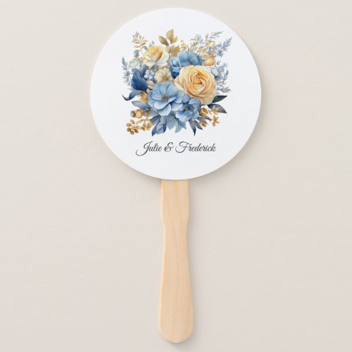 Dusty Blue and Gold Floral Wedding Hand Fan