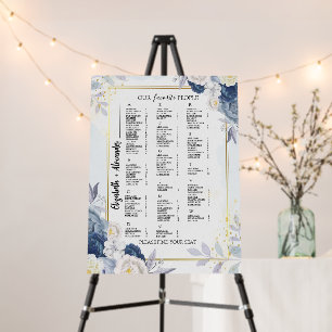 Dusty Blue and Gold Floral Wedding Seating Chart Foam Board