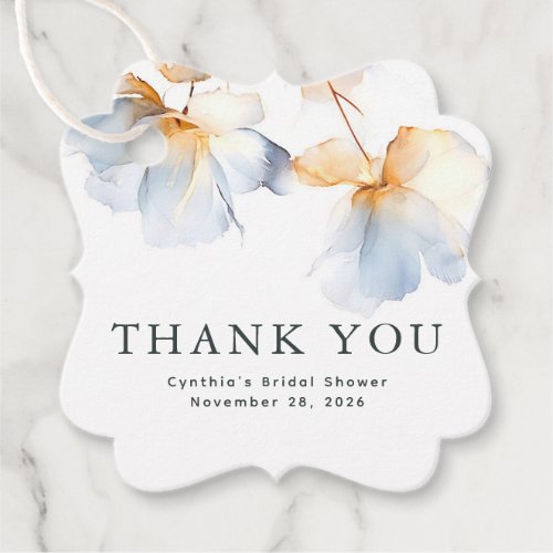 Dusty Blue and Gold Flowers Thank You Favor Tags