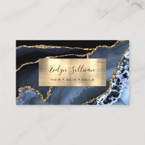 Dusty Blue and Gold Foil Agate Business Card