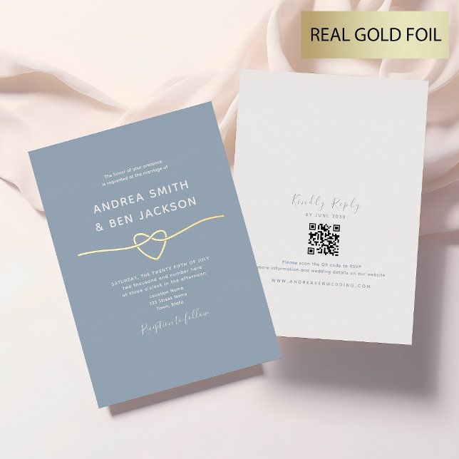 Dusty Blue and Gold Foil Wedding Invitations (Creator Uploaded)