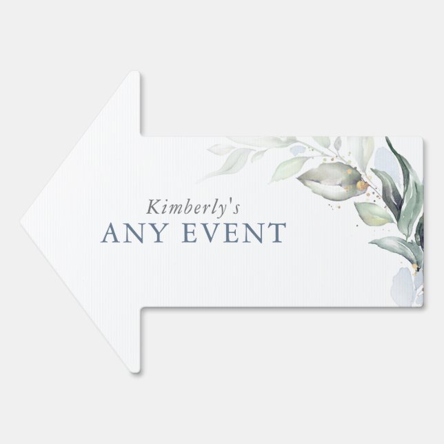 Dusty Blue and Gold Greenery Any Party Sign (Front)