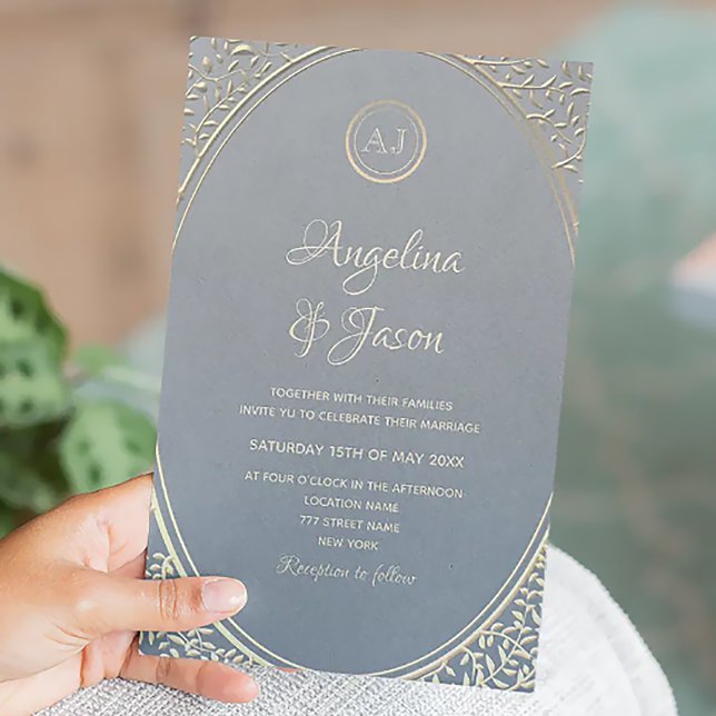 Dusty Blue and Gold Luxury Wedding Invitation (Creator Uploaded)