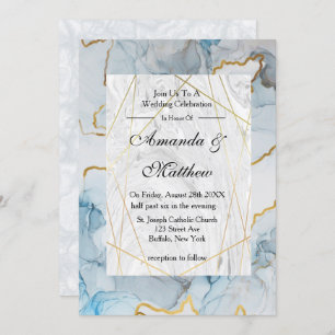 Dusty Blue and Gold Marble Wedding Invitations 