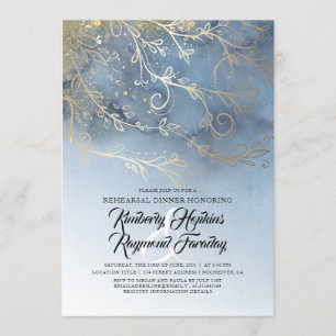 Dusty Blue and Gold Modern Rehearsal Dinner Invitation