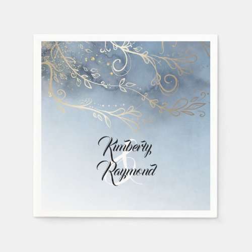 Dusty Blue and Gold Modern Wedding Paper Napkins