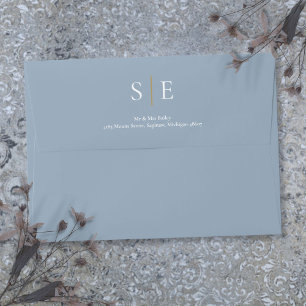 Dusty Blue And Gold Monogram Return Address Envelope