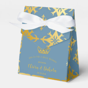 Dusty Blue and Gold Royal Crown Wedding Favor Boxes