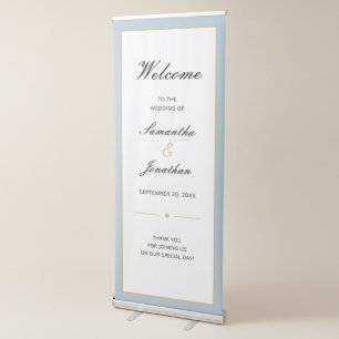 Dusty Blue and Gold Script Wedding Retractable Banner