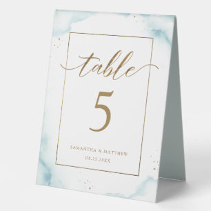 Dusty Blue and Gold Watercolor Number Table Tent