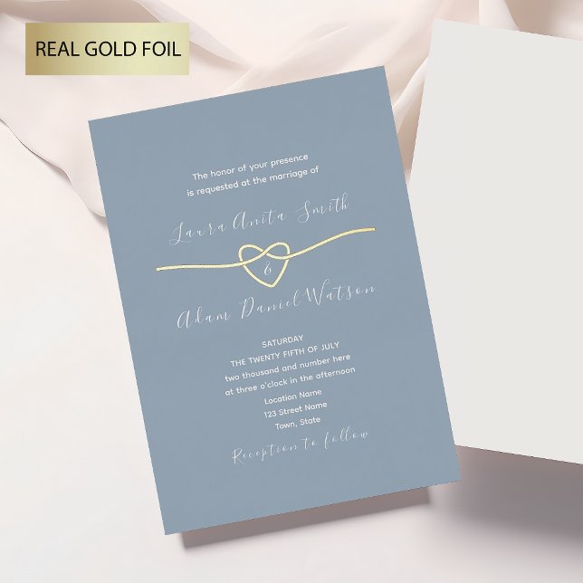 Dusty Blue and Gold Wedding Foil Invitation (Creator Uploaded)