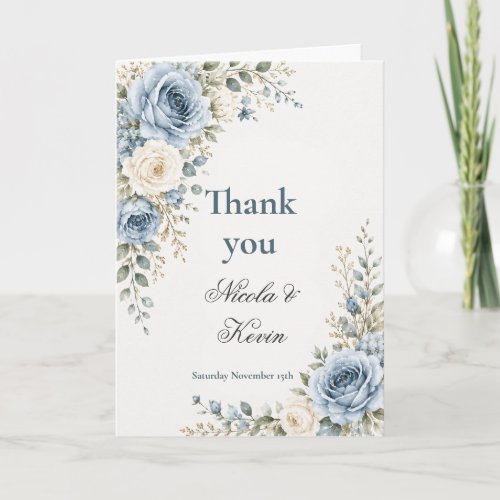 Dusty Blue and Gold Wedding Thank You Card