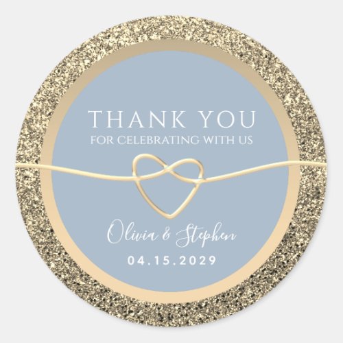 Dusty Blue and Gold Wedding Thank You Favor Classic Round Sticker