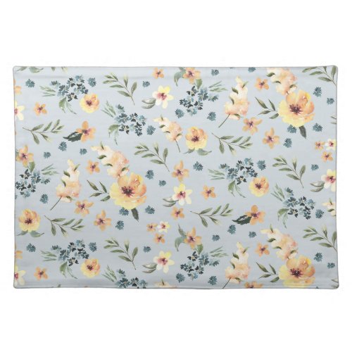 Dusty Blue and Golden Posies Cloth Placemat