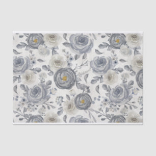 Dusty Blue and Gray Watercolor Floral Pattern Tissue Paper