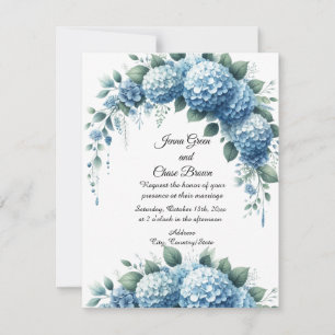 Dusty Blue and Green Hydrangea Wedding Invitation