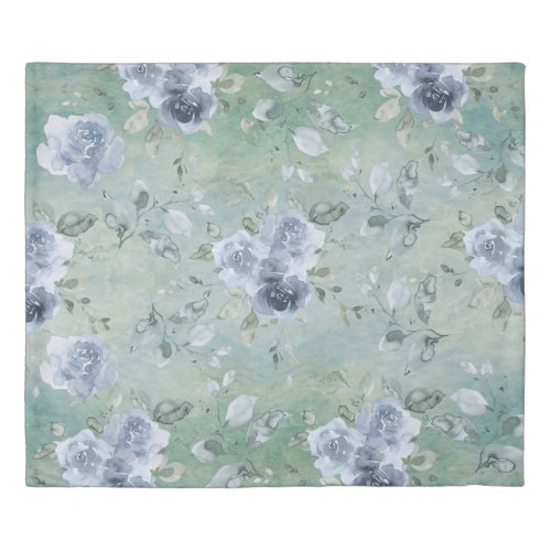 Dusty Blue and Green Pastel Floral King Size Duvet