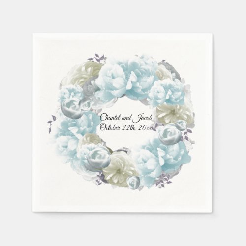 Dusty Blue and Green Wreath Paper Napkins