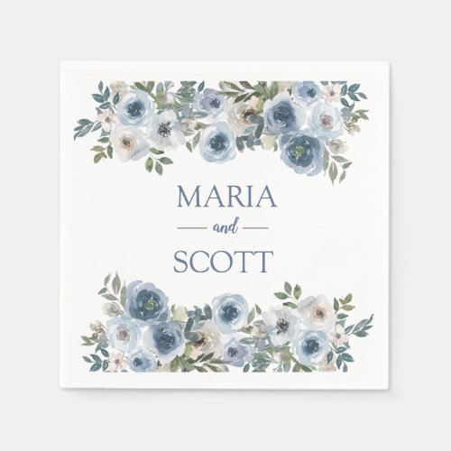 Dusty Blue And Grey Floral Botanical Wedding Napki Napkins