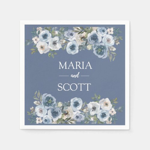 Dusty Blue And Grey Floral Botanical Wedding   Napkins