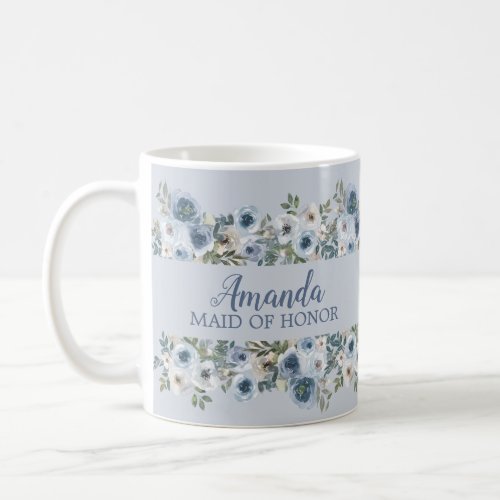 Dusty Blue And Grey Floral Botanical Wedding Party Coffee Mug