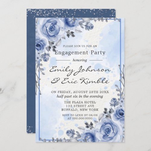Dusty Blue and Grey Peony Engagement Party  Invitation