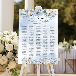 Dusty Blue and Ivory Flowers Alphabetical seating  Poster