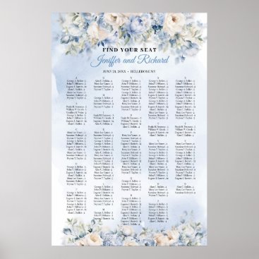 Dusty Blue and Ivory Flowers Alphabetical seating  Poster