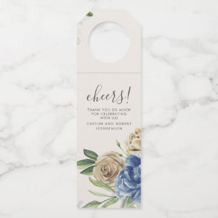Dusty Blue and Ivory Flowers Watercolor Bottle Hanger Tag