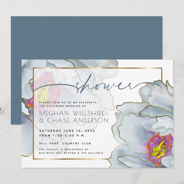 Dusty Blue and Lilac  Exotic Couple's Shower Invitation (Front/Back)
