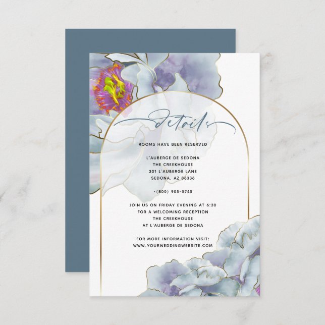 Dusty Blue and Lilac Exotic Floral Floral Details  Invitation (Front/Back)